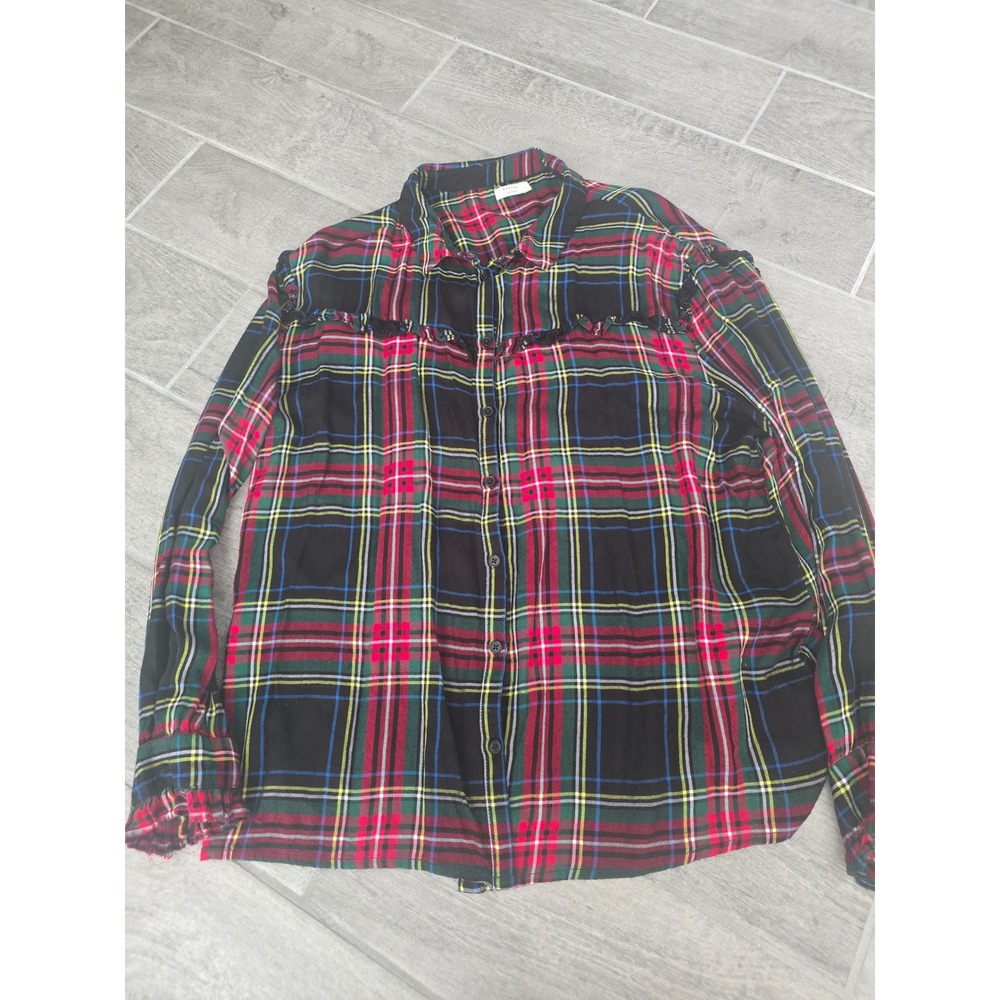 Harper Heritage Plaid Ruffle Button Down Shirt Women's XL Long Sleeve Viscose